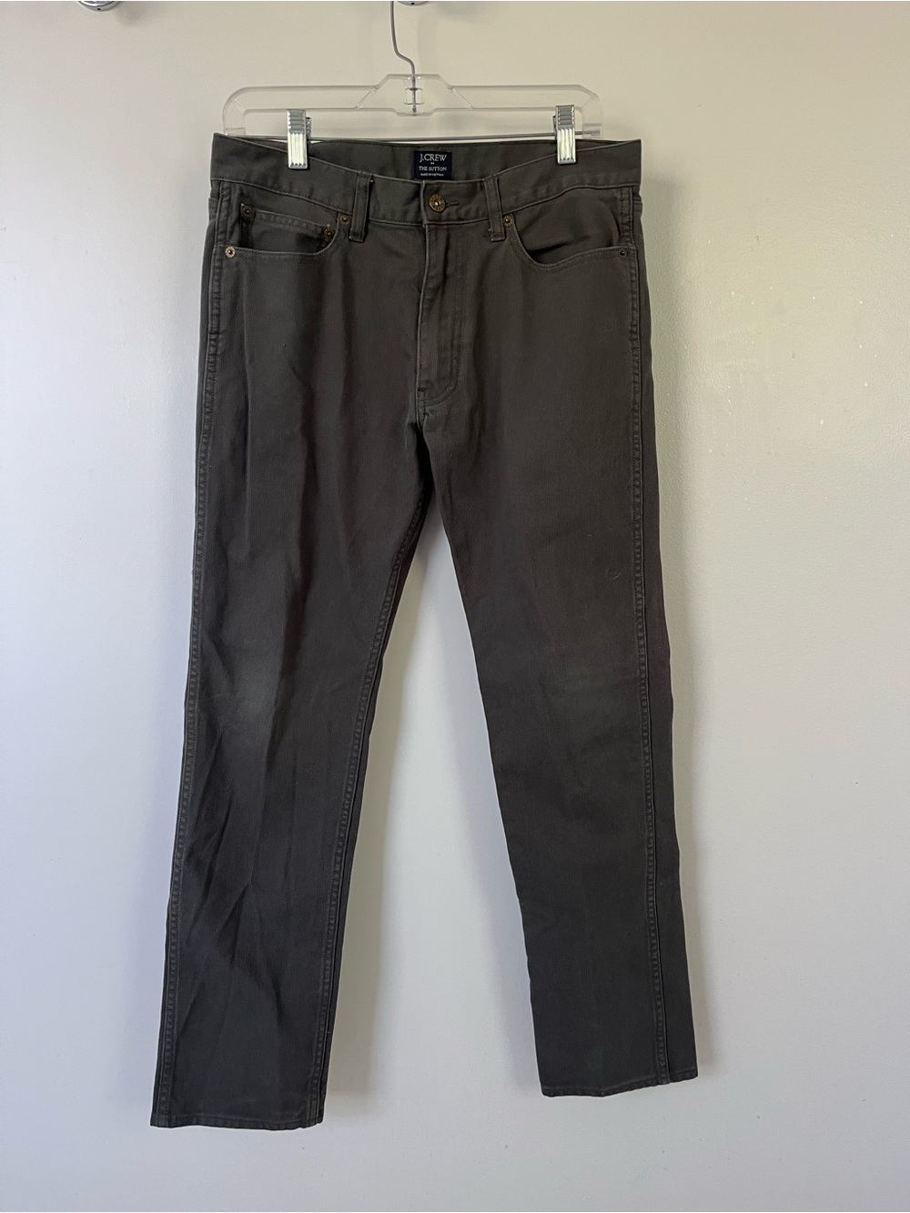 30x30 J. Crew Mens Corduroy Slim Straight Jeans in Charcoal